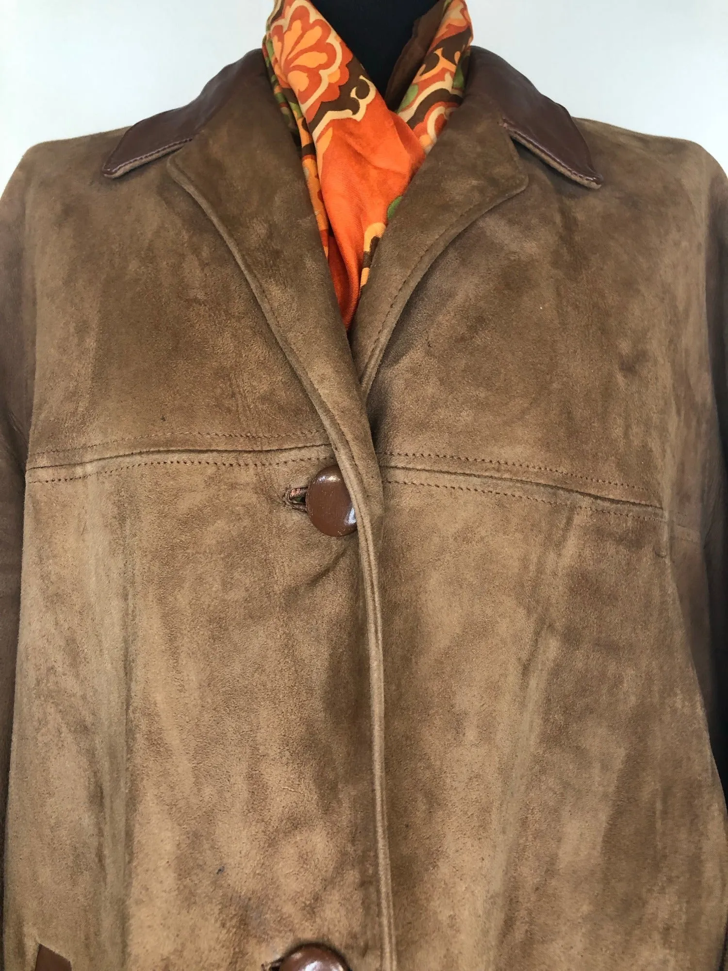 1960s Suede Long Coat by Nonpareil - Size UK 16