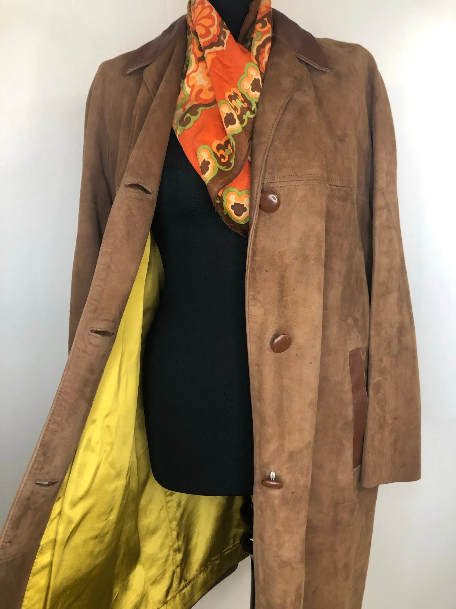 1960s Suede Long Coat by Nonpareil - Size UK 16
