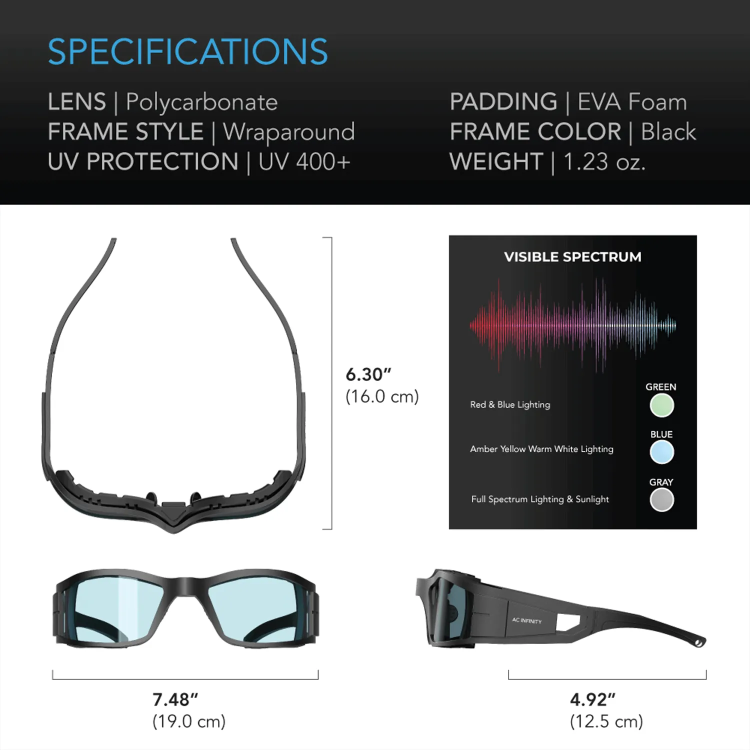 AC Infinity Grow Room Glasses, with 3 Color Corrective Lenses