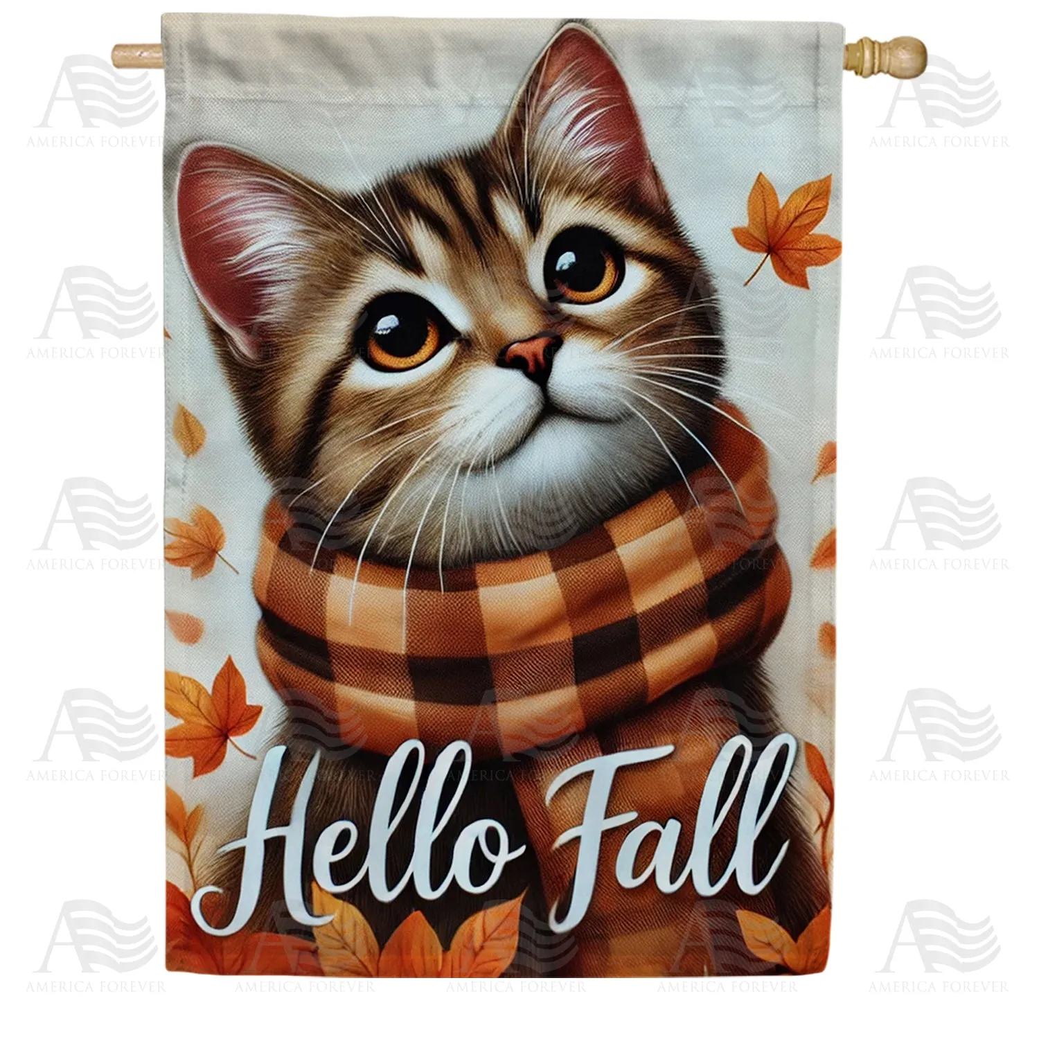 America Forever Hello Fall Cat Double Sided House Flag