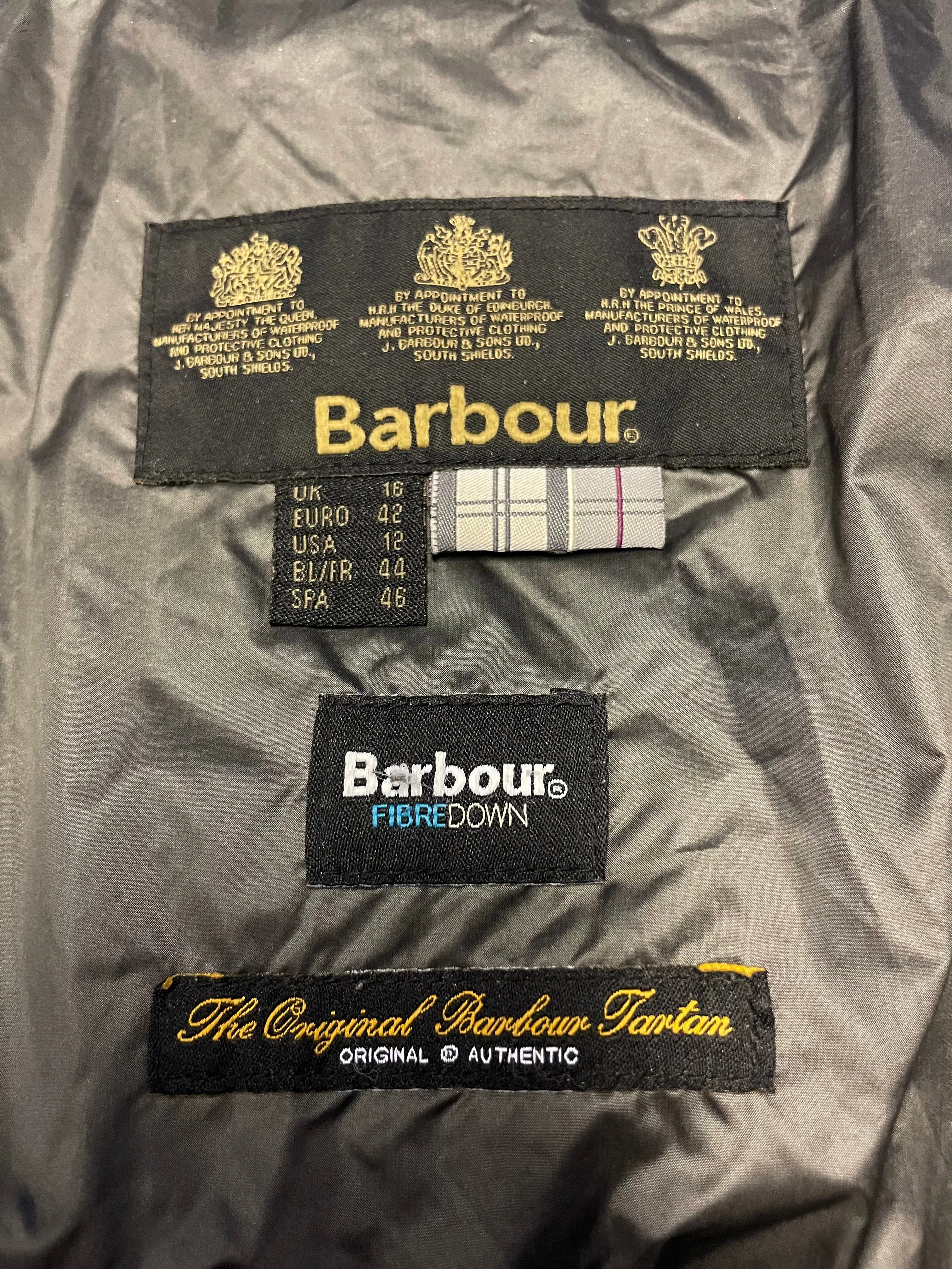 BARBOUR REESDALE CHARCOAL FUR TRIM HOODED QUILTED PADDED LIGHTWEIGHT COAT SIZE 16