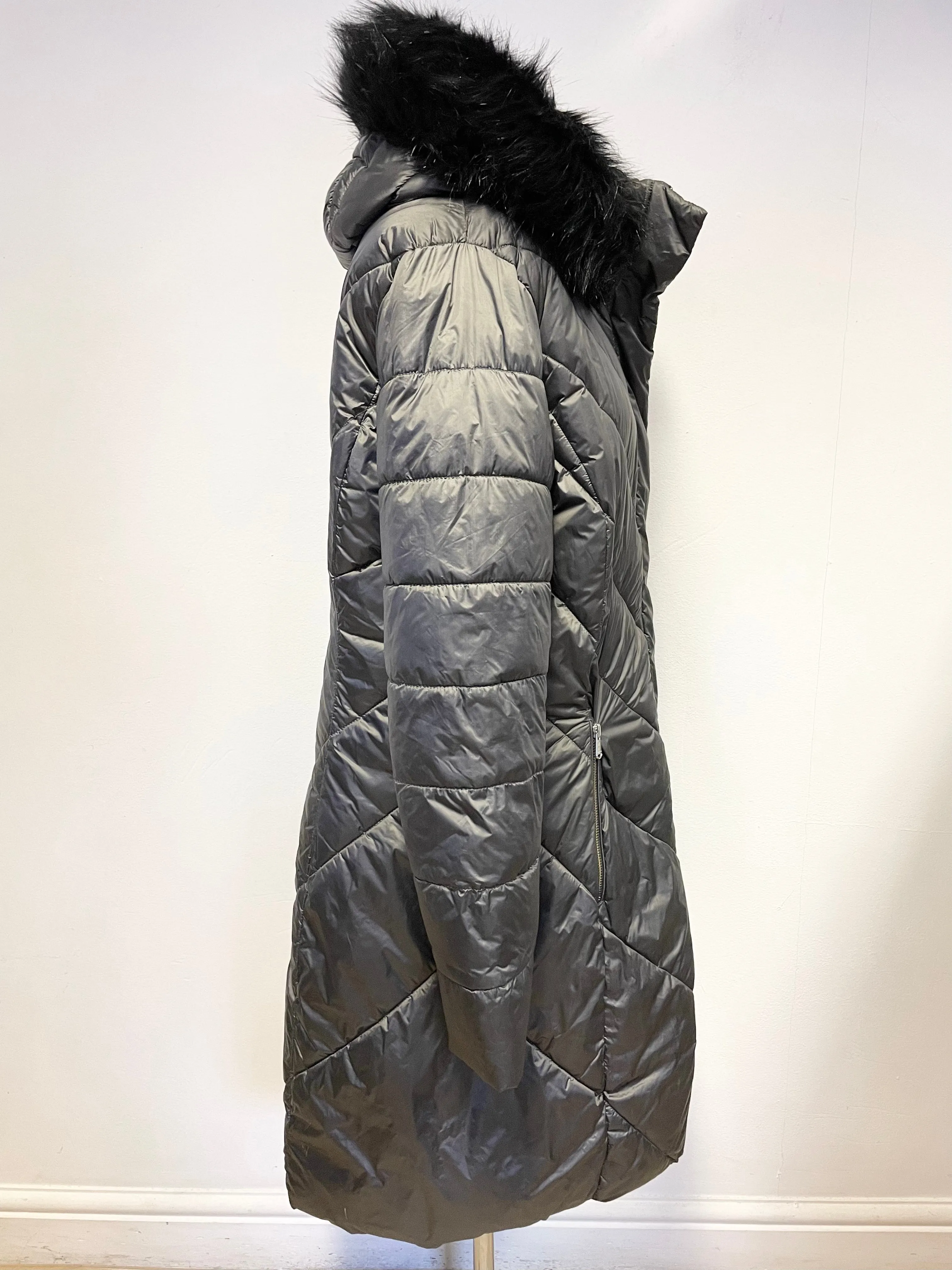 BARBOUR REESDALE CHARCOAL FUR TRIM HOODED QUILTED PADDED LIGHTWEIGHT COAT SIZE 16