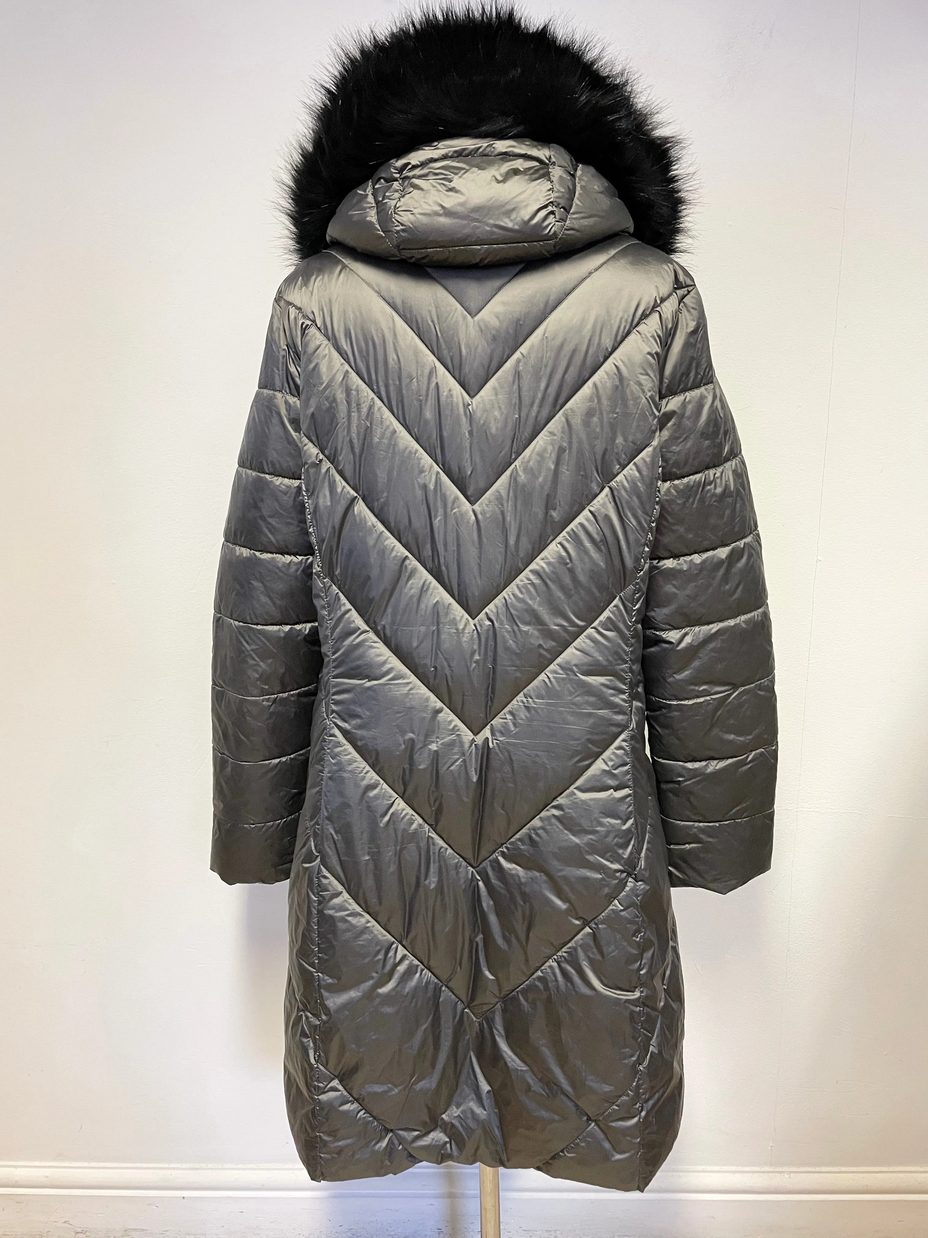 BARBOUR REESDALE CHARCOAL FUR TRIM HOODED QUILTED PADDED LIGHTWEIGHT COAT SIZE 16