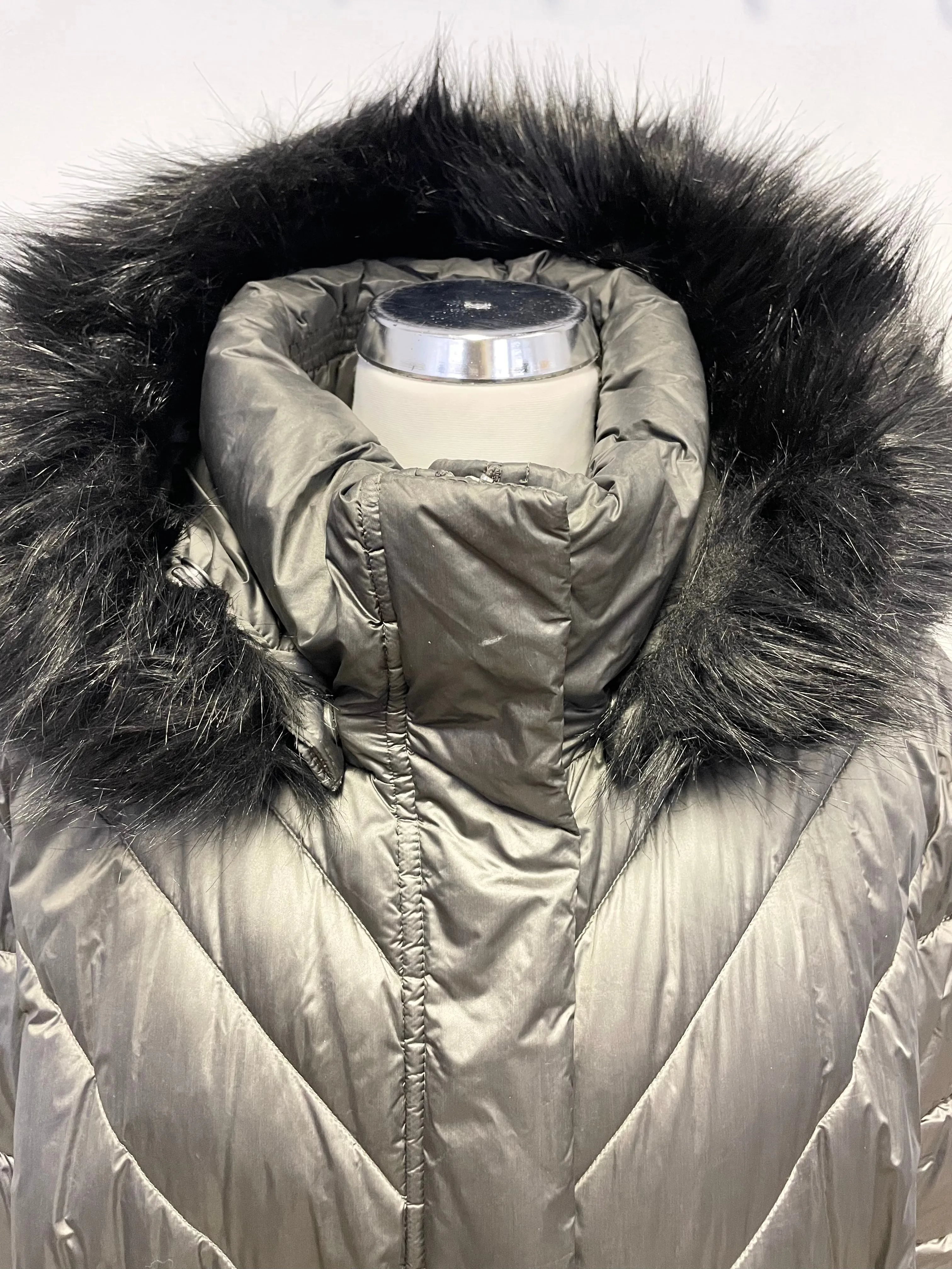 BARBOUR REESDALE CHARCOAL FUR TRIM HOODED QUILTED PADDED LIGHTWEIGHT COAT SIZE 16