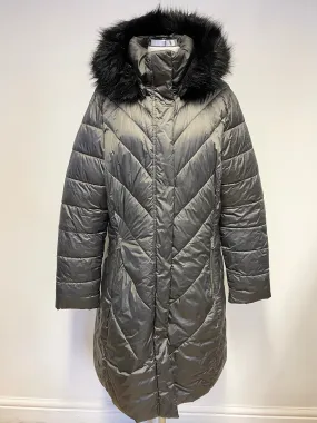 BARBOUR REESDALE CHARCOAL FUR TRIM HOODED QUILTED PADDED LIGHTWEIGHT COAT SIZE 16