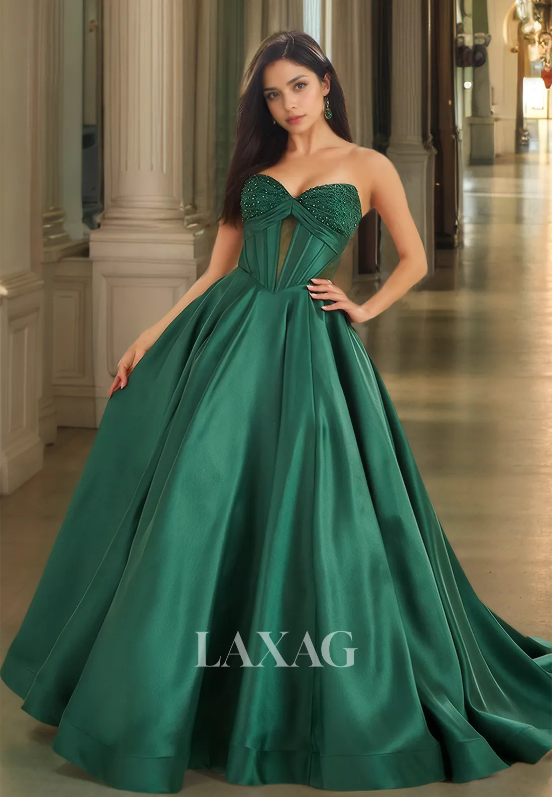 Beaded Sweetheart Off-Shoulder Cutout Formal Gowns Sleeveless Pleated Floor-Length A-Line Prom Dress
