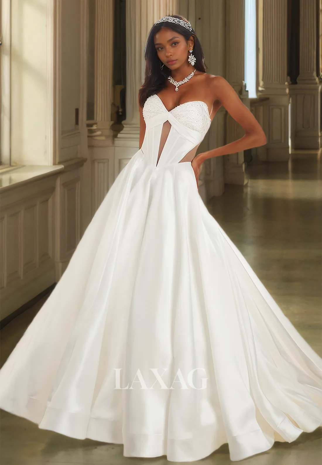Beaded Sweetheart Off-Shoulder Cutout Formal Gowns Sleeveless Pleated Floor-Length A-Line Prom Dress