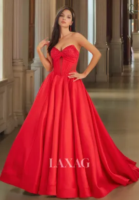 Beaded Sweetheart Off-Shoulder Cutout Formal Gowns Sleeveless Pleated Floor-Length A-Line Prom Dress