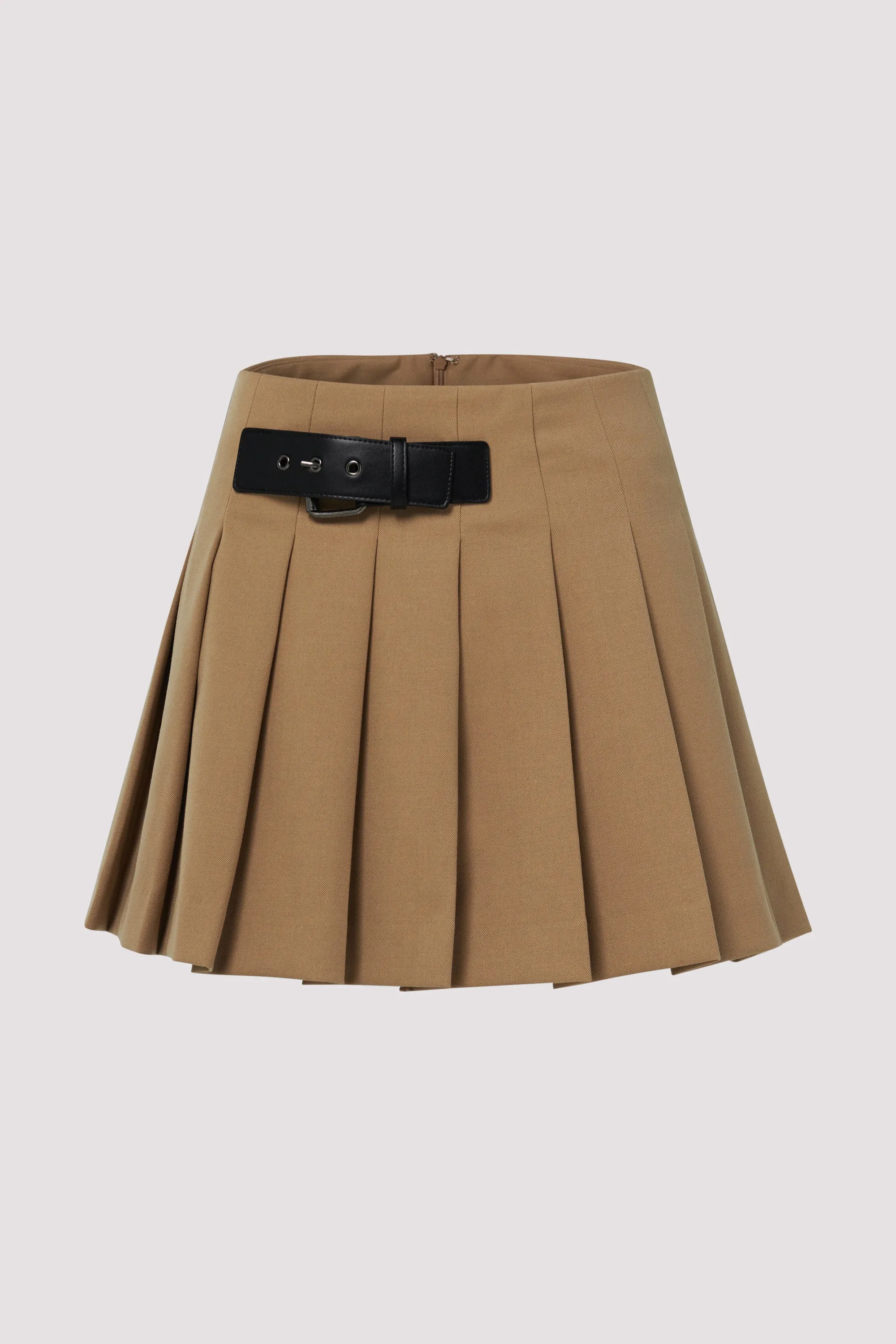 Beige Pleated Mini Skirt