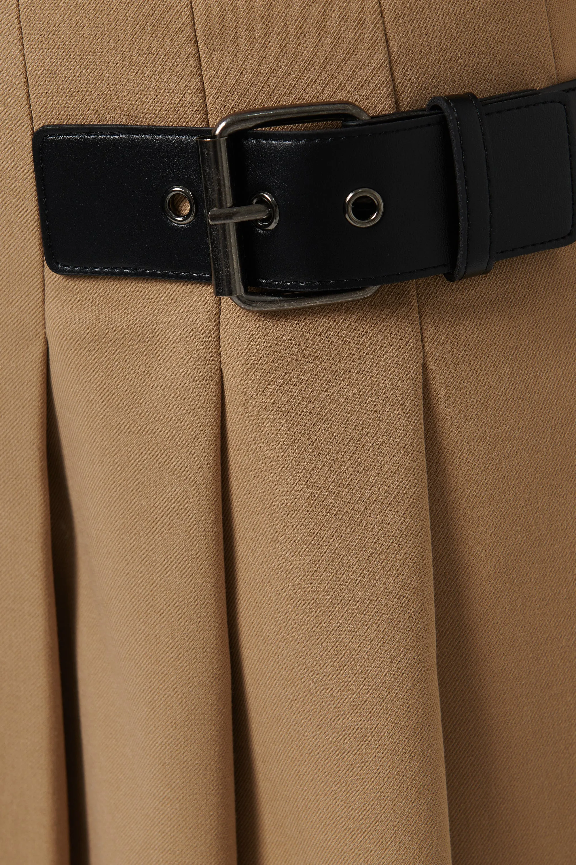 Beige Pleated Mini Skirt