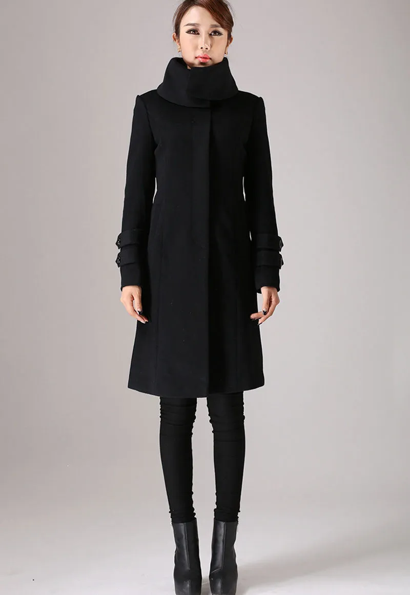 Black coat long sleeve Warm jacket winter jacket wool coat 751#