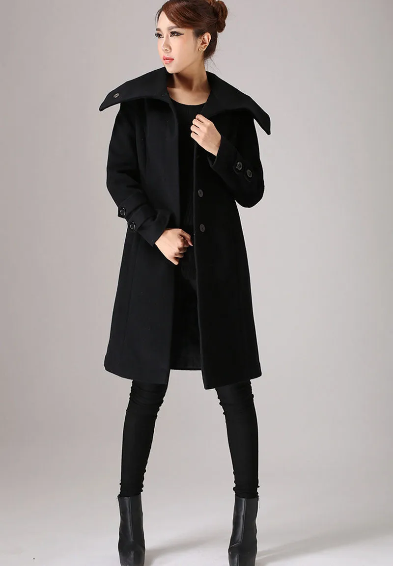Black coat long sleeve Warm jacket winter jacket wool coat 751#