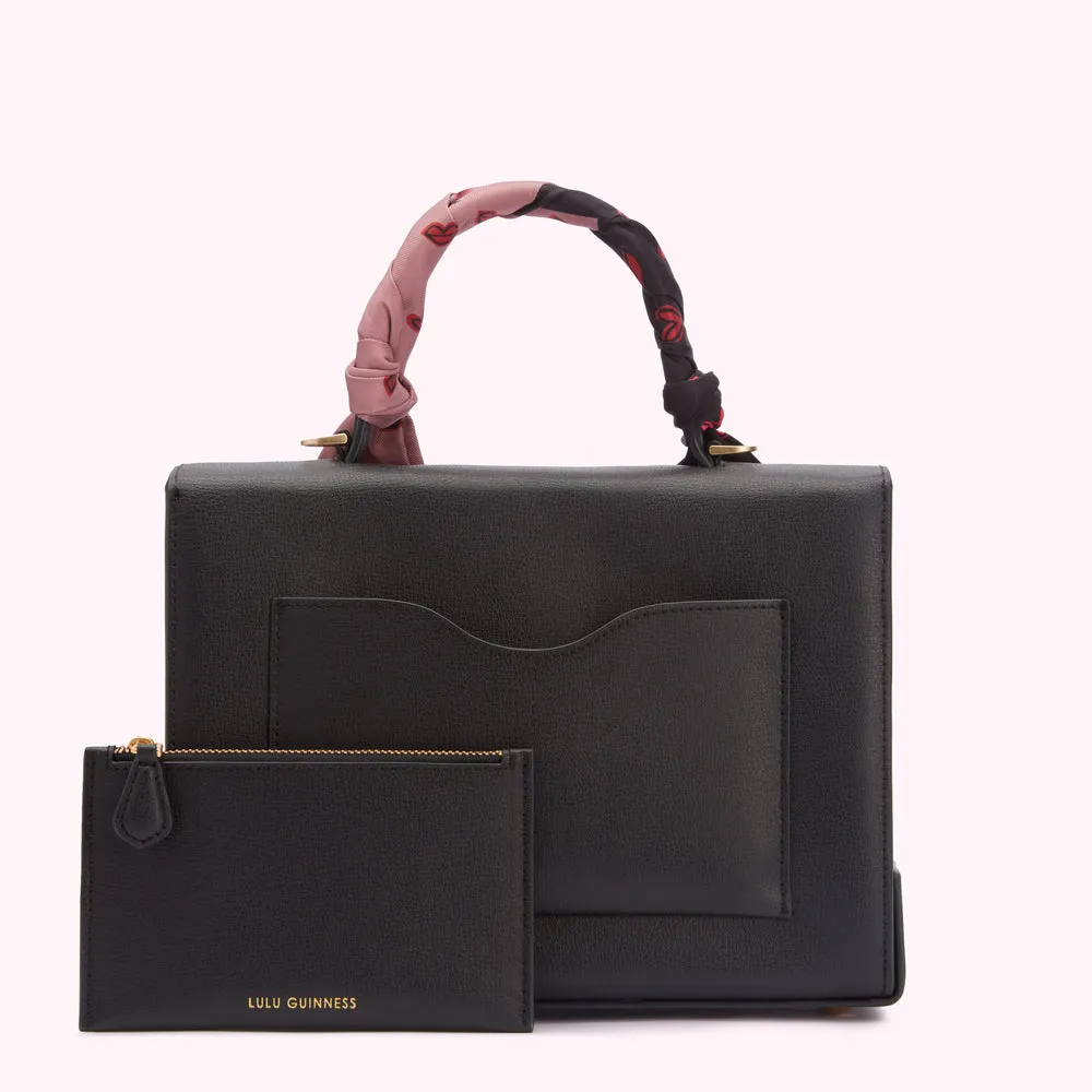 BLACK LARGE LIP TURN LOCK QUEENIE HANDBAG WITH SCARF