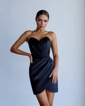 Black mini dress "Luxe satin strapless"