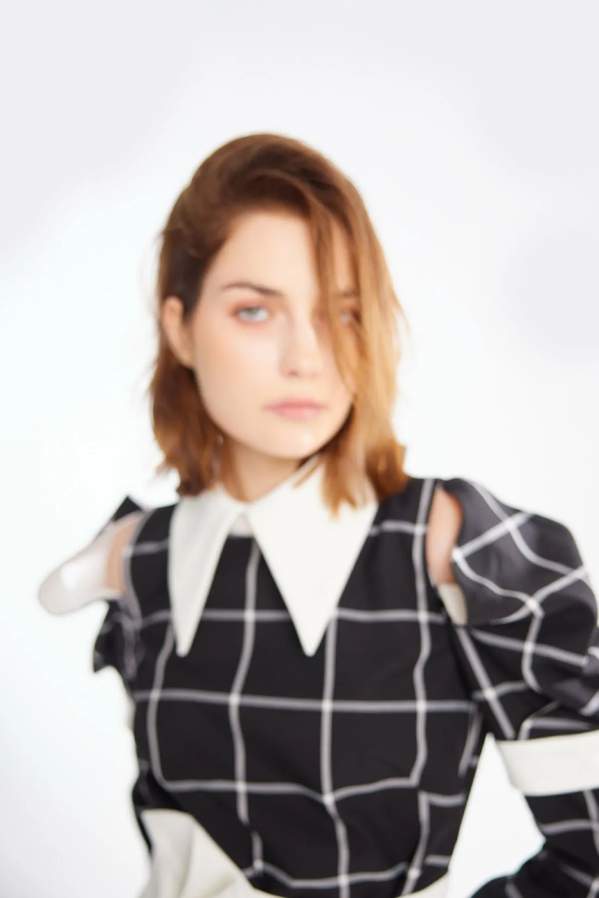 Black Stylish Cold Shoulder Long Sleeve Plaid Dress With Belt