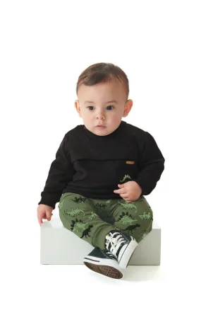 Black Sweatshirt & Dino Joggers