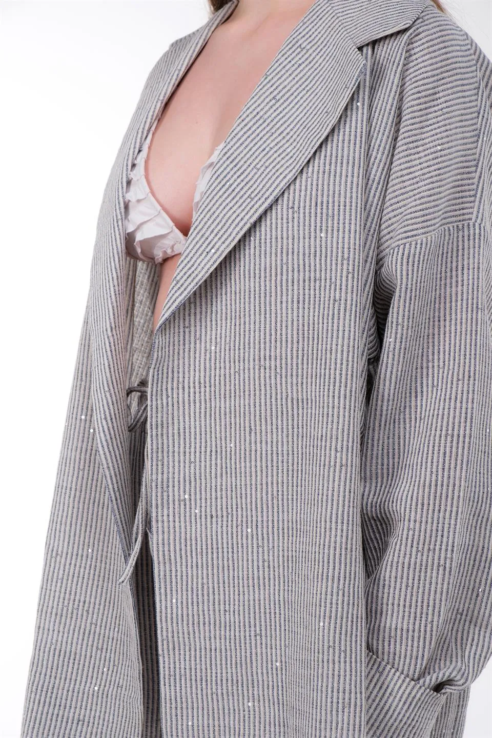 Blue Striped Kimono Model Suit