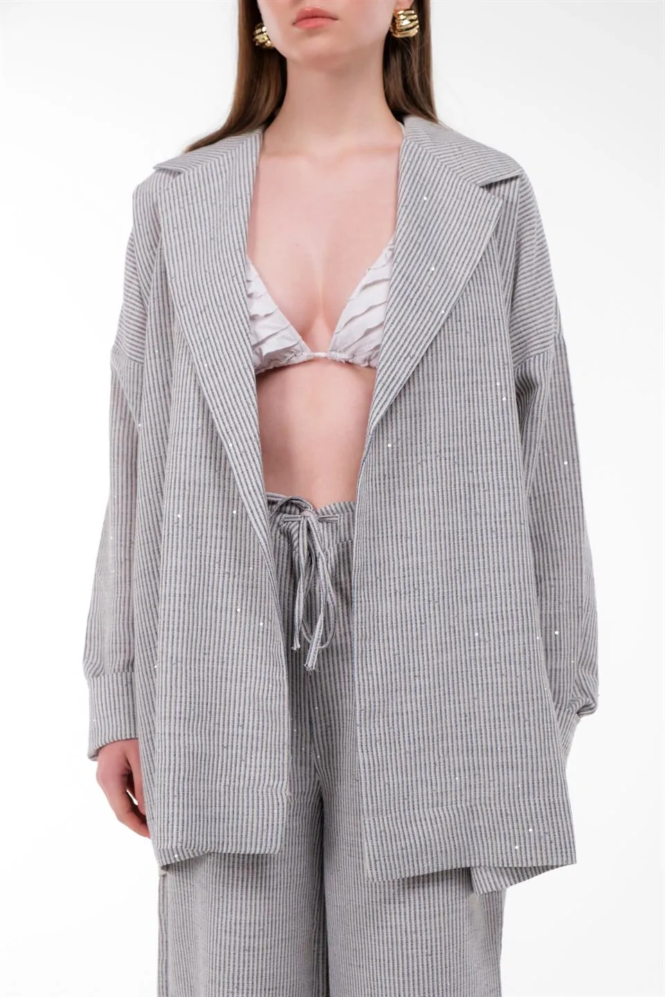 Blue Striped Kimono Model Suit