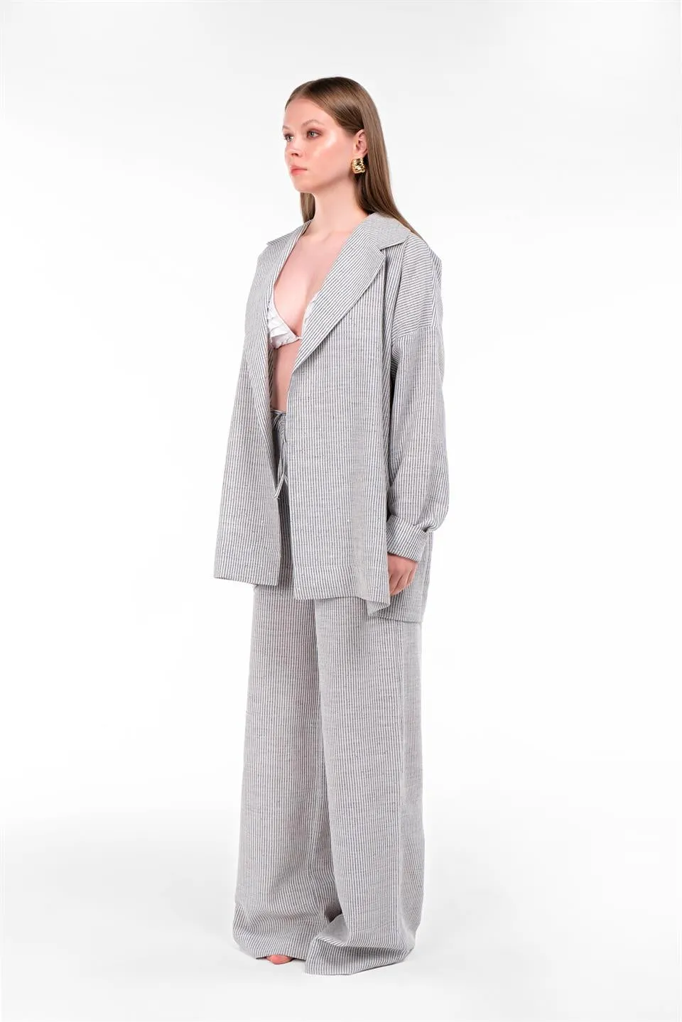 Blue Striped Kimono Model Suit