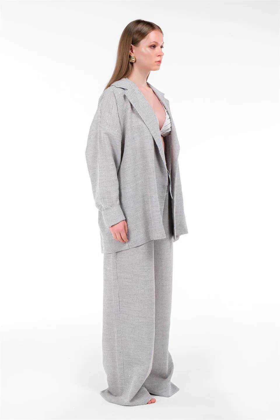 Blue Striped Kimono Model Suit