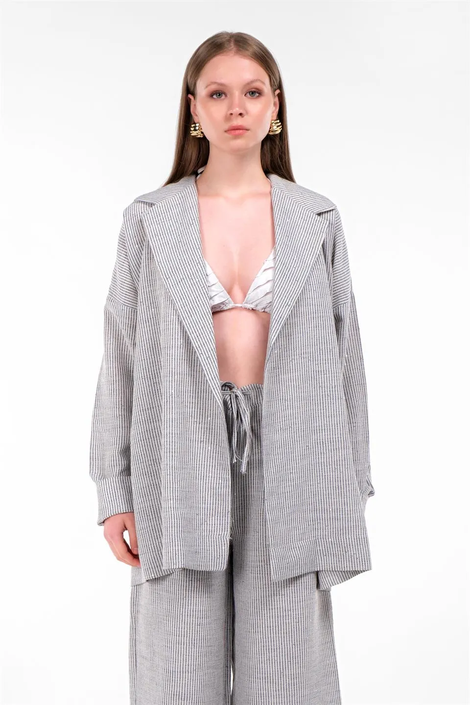 Blue Striped Kimono Model Suit