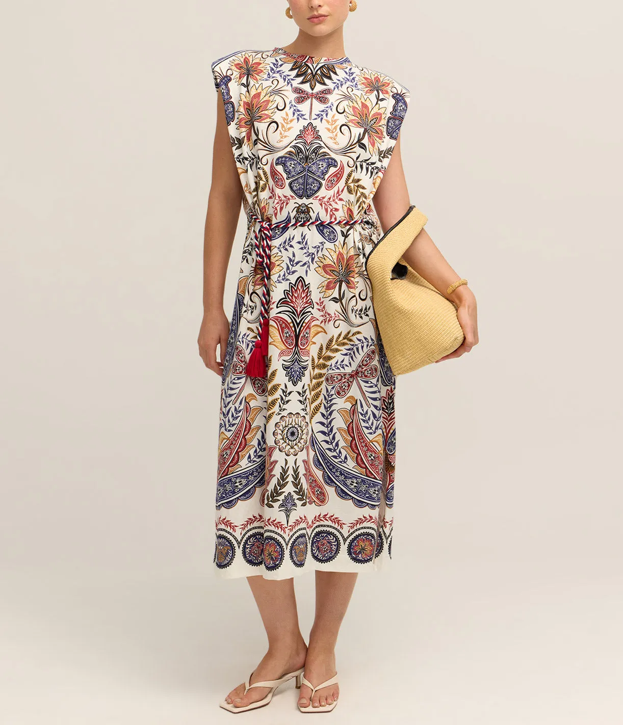 Boho Glam Midi Dress in Off White