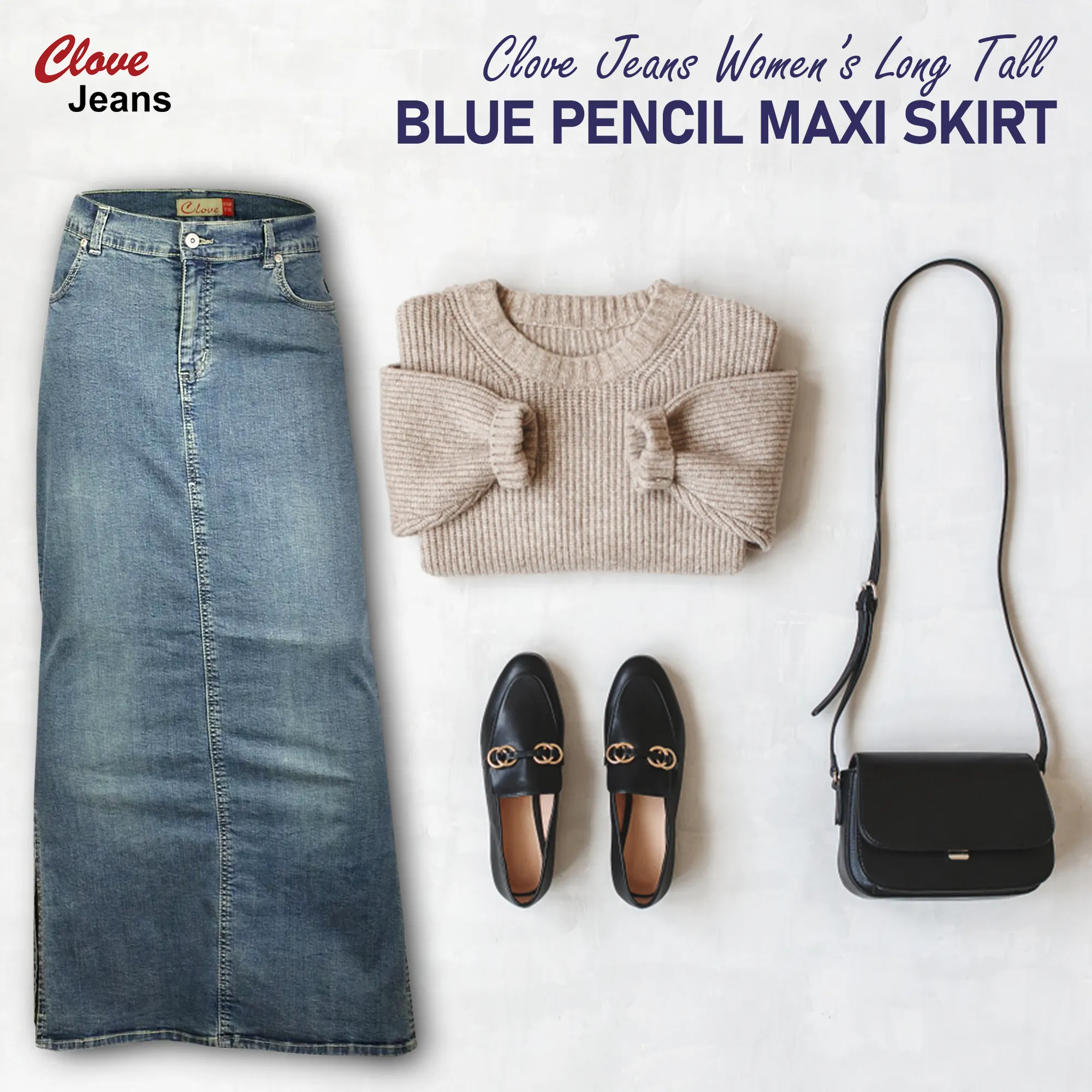 Clove Jeans Women Ankle Length Denim Maxi Skirts Plus Size Pencil Skirt 10-26