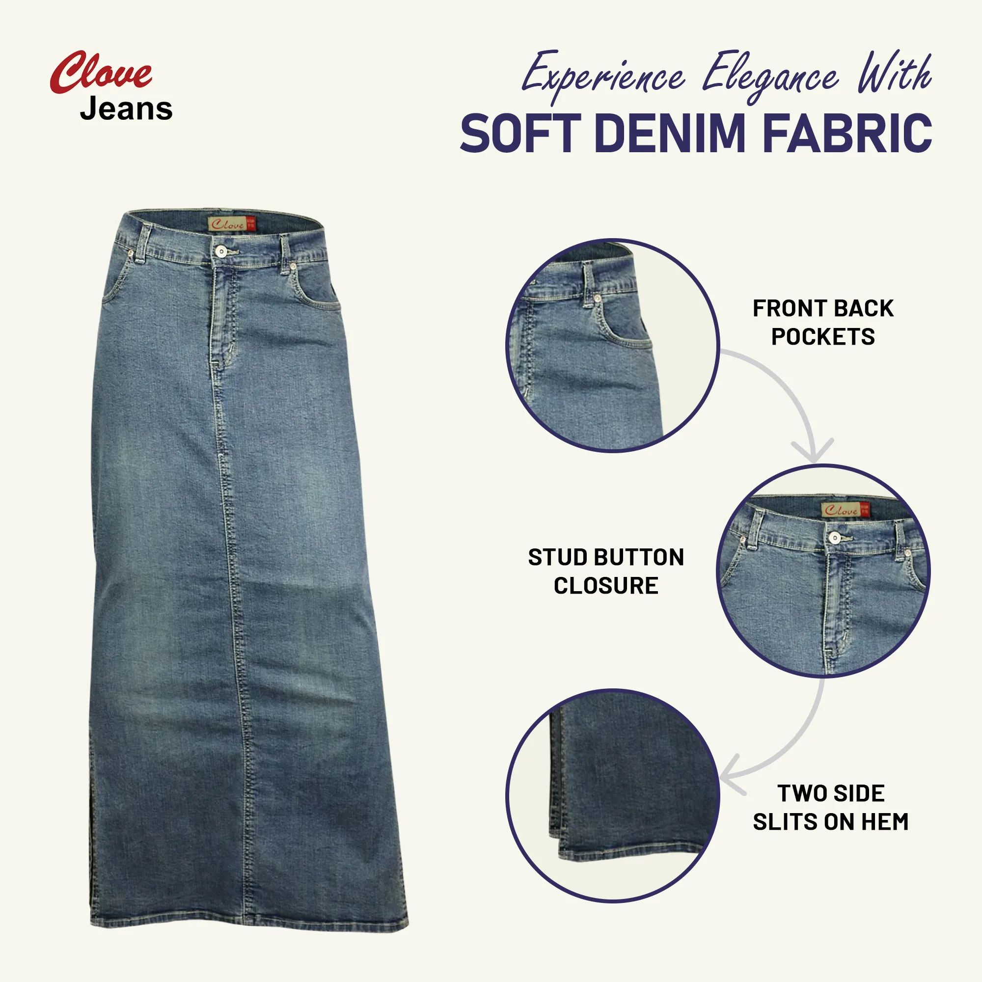 Clove Jeans Women Ankle Length Denim Maxi Skirts Plus Size Pencil Skirt 10-26