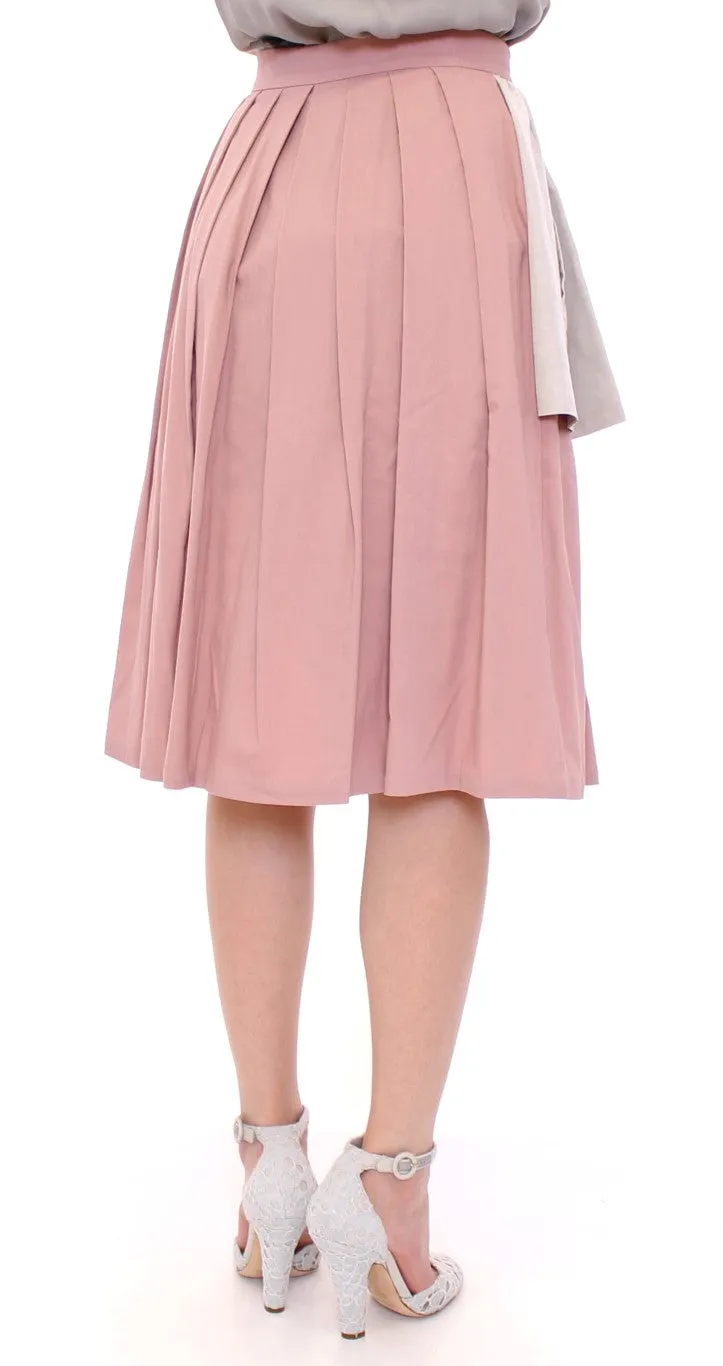 Comeforbreakfast Pink Gray Knee-Length Pleated Skirt