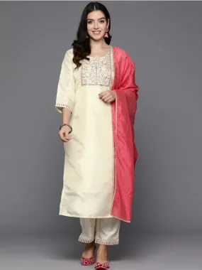 Cream Floral Yoke Design Kurta Set