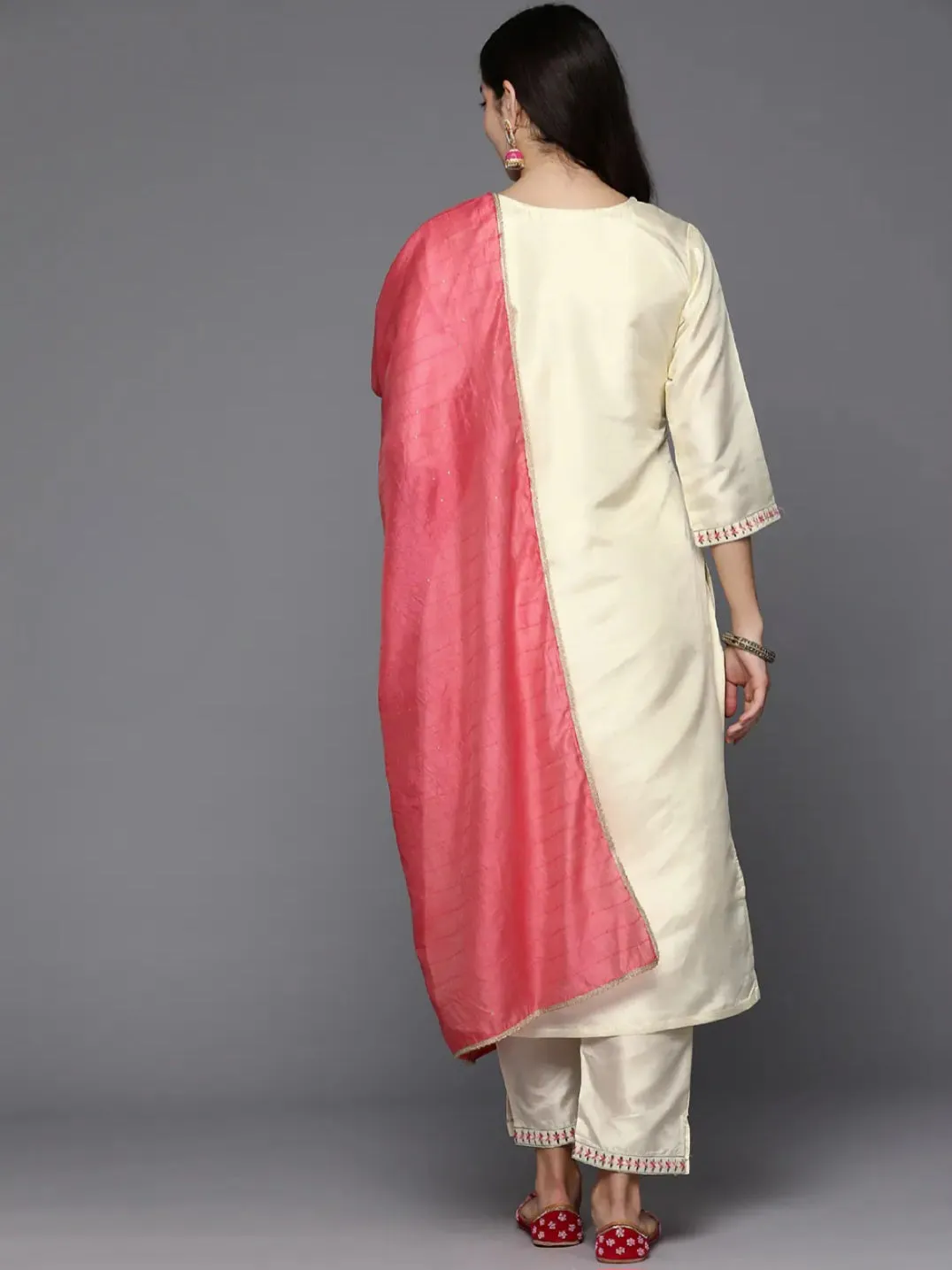 Cream Floral Yoke Design Kurta Set