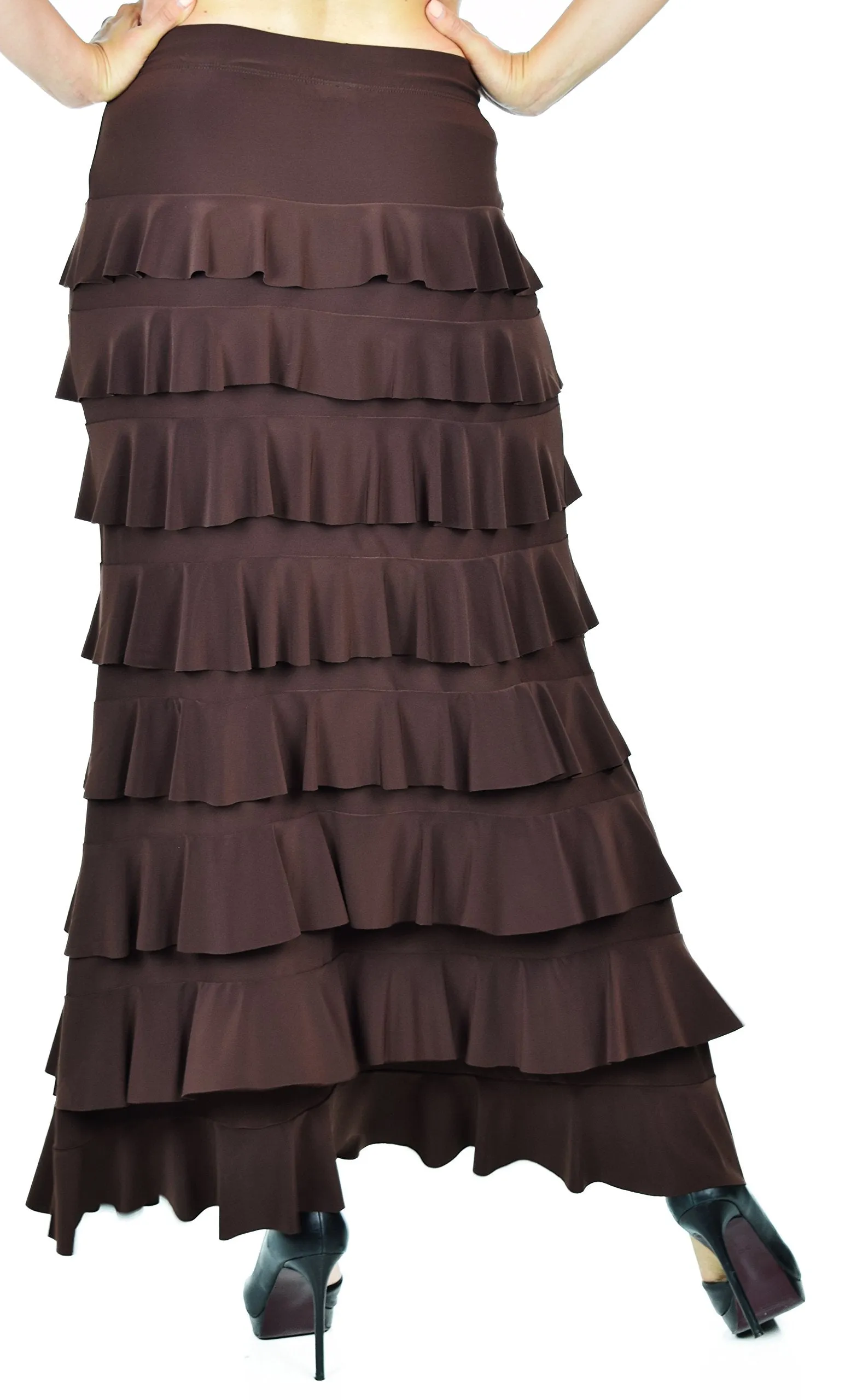 Dare2bStylish Women Waterfall 8 Tiered Boho Layered Maxi Skirt | Reg & Plus Sizes