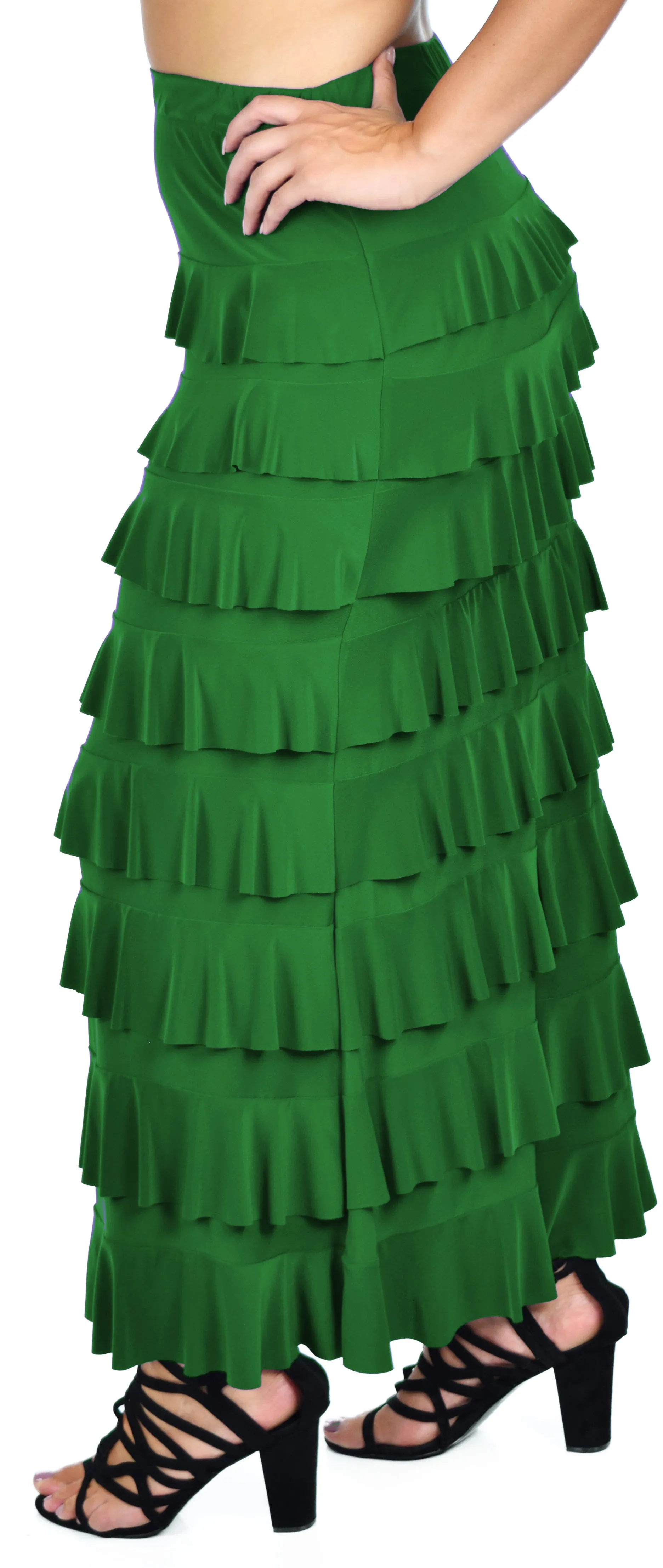 Dare2bStylish Women Waterfall 8 Tiered Boho Layered Maxi Skirt | Reg & Plus Sizes