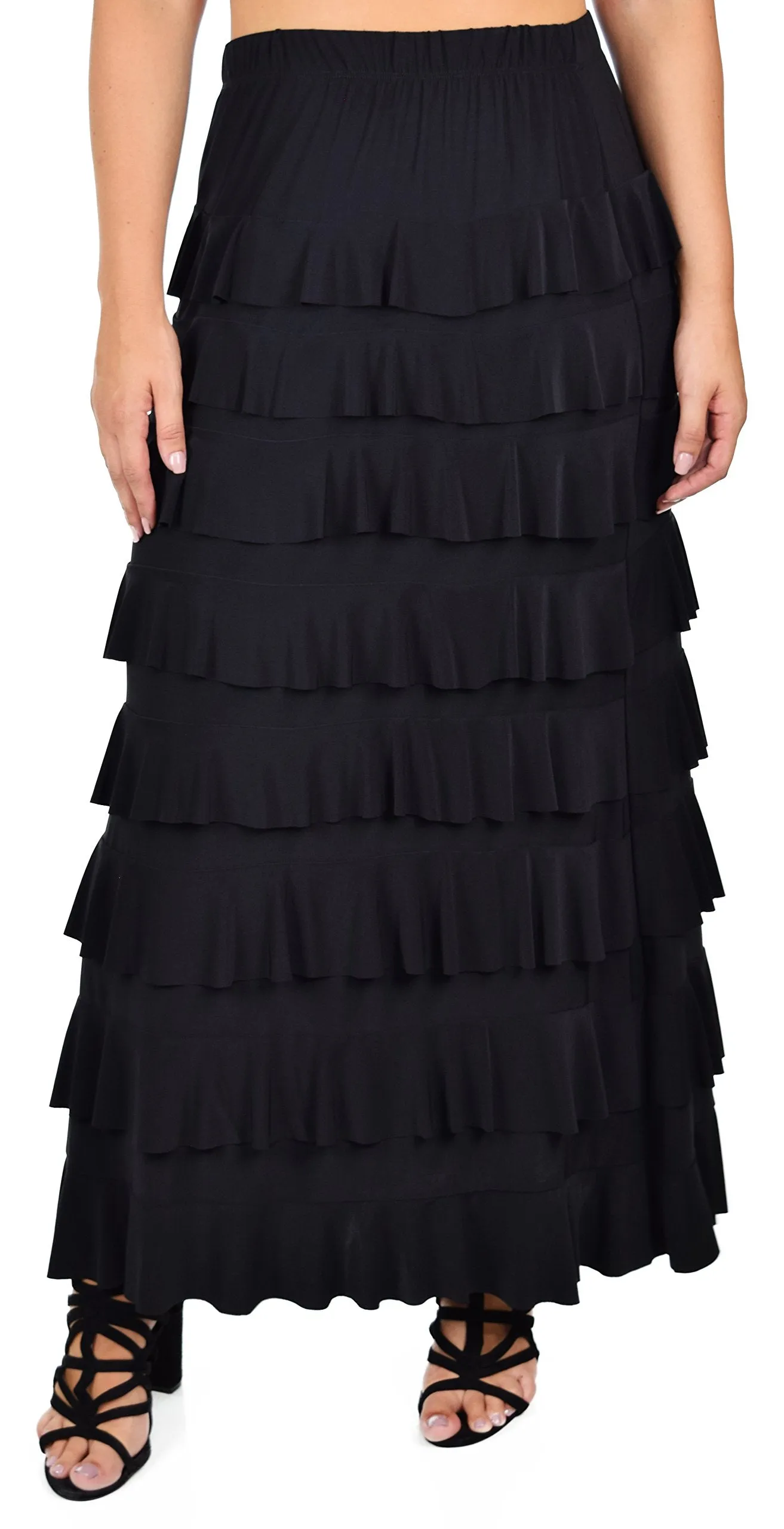 Dare2bStylish Women Waterfall 8 Tiered Boho Layered Maxi Skirt | Reg & Plus Sizes