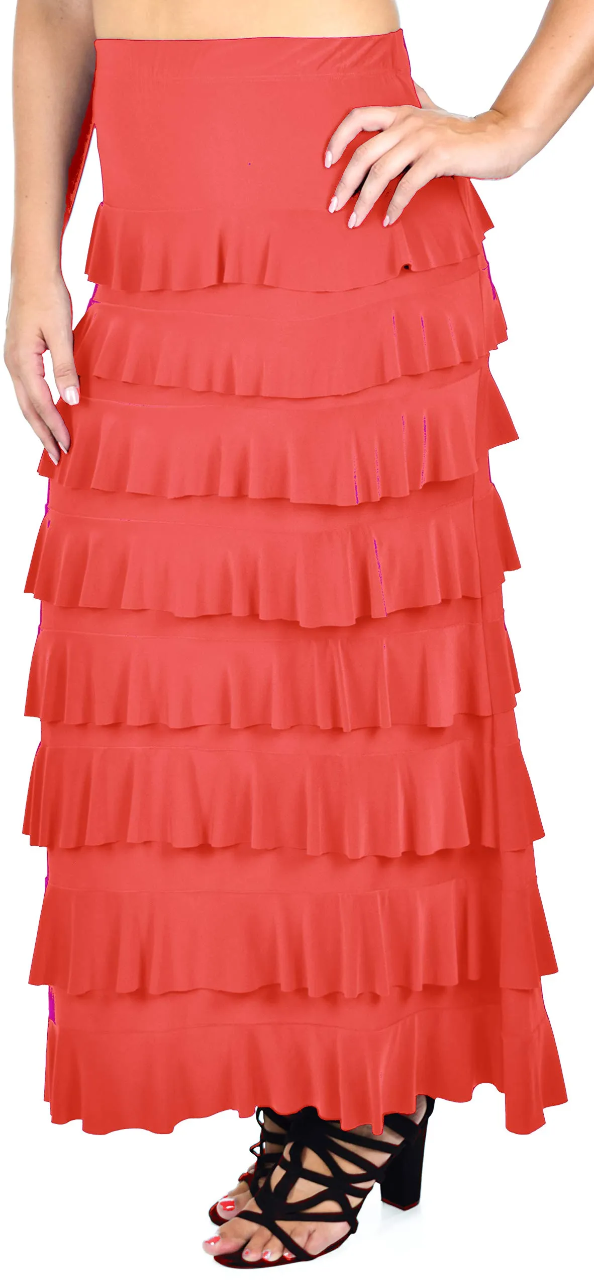 Dare2bStylish Women Waterfall 8 Tiered Boho Layered Maxi Skirt | Reg & Plus Sizes