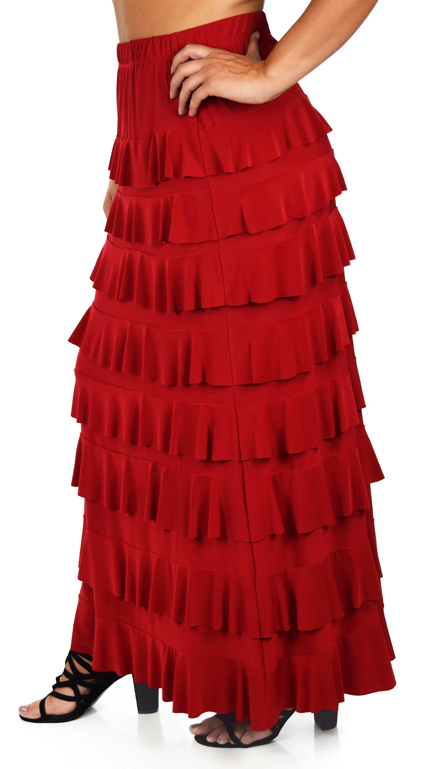 Dare2bStylish Women Waterfall 8 Tiered Boho Layered Maxi Skirt | Reg & Plus Sizes