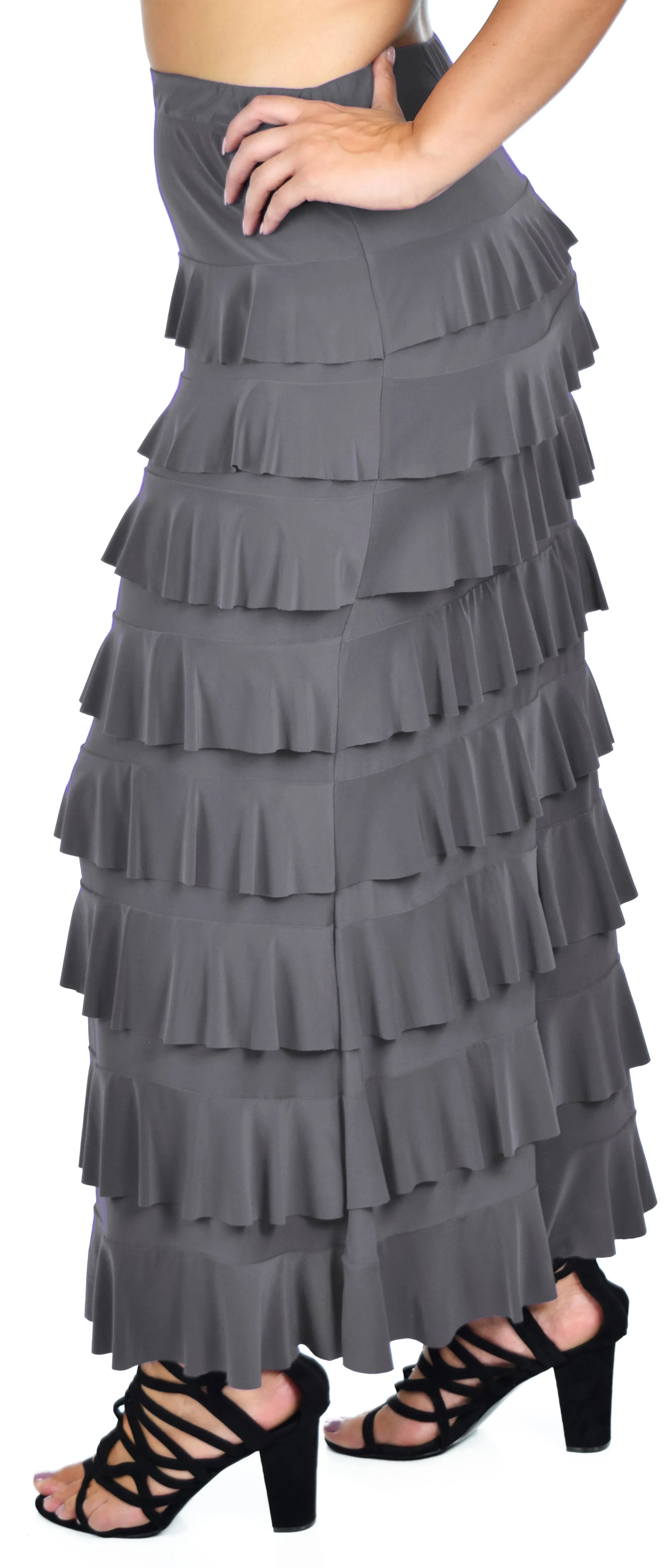 Dare2bStylish Women Waterfall 8 Tiered Boho Layered Maxi Skirt | Reg & Plus Sizes