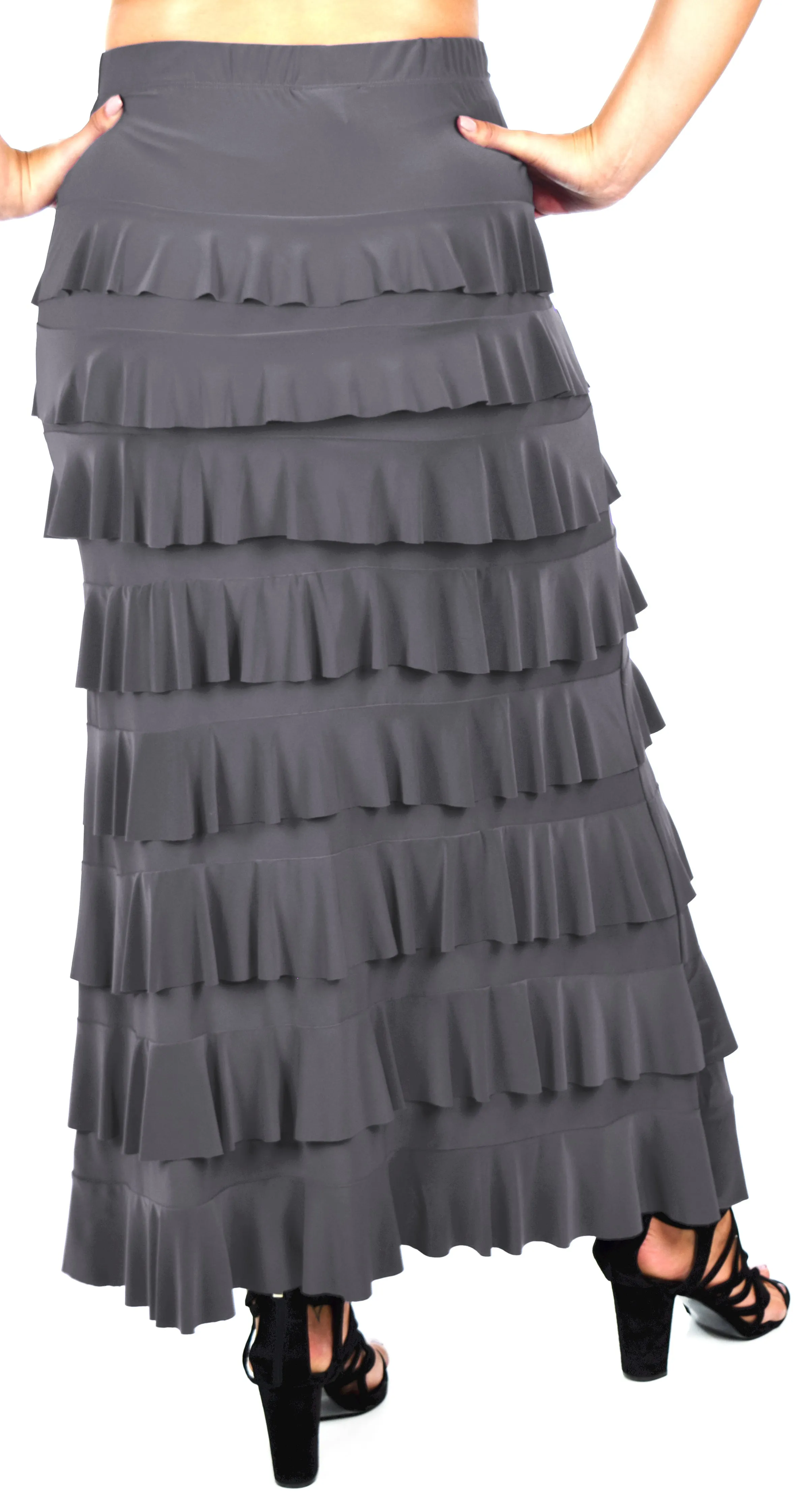 Dare2bStylish Women Waterfall 8 Tiered Boho Layered Maxi Skirt | Reg & Plus Sizes
