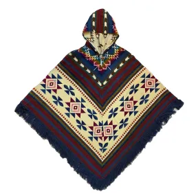 Deep Rainbow OOAK Fringe Button Front Poncho