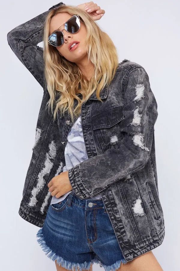 Distressed Denim Jacket (Black)