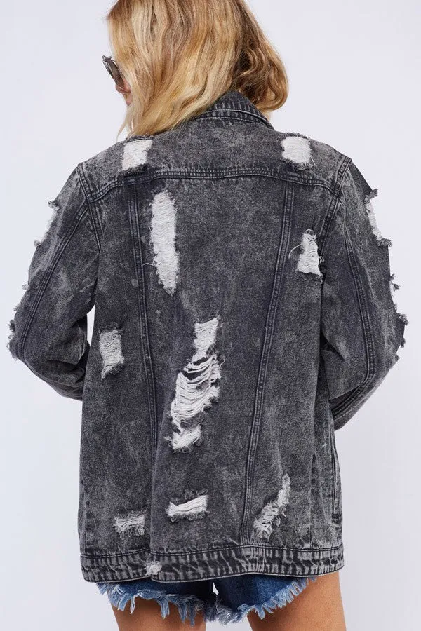 Distressed Denim Jacket (Black)