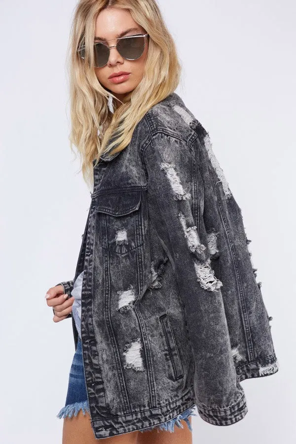 Distressed Denim Jacket (Black)