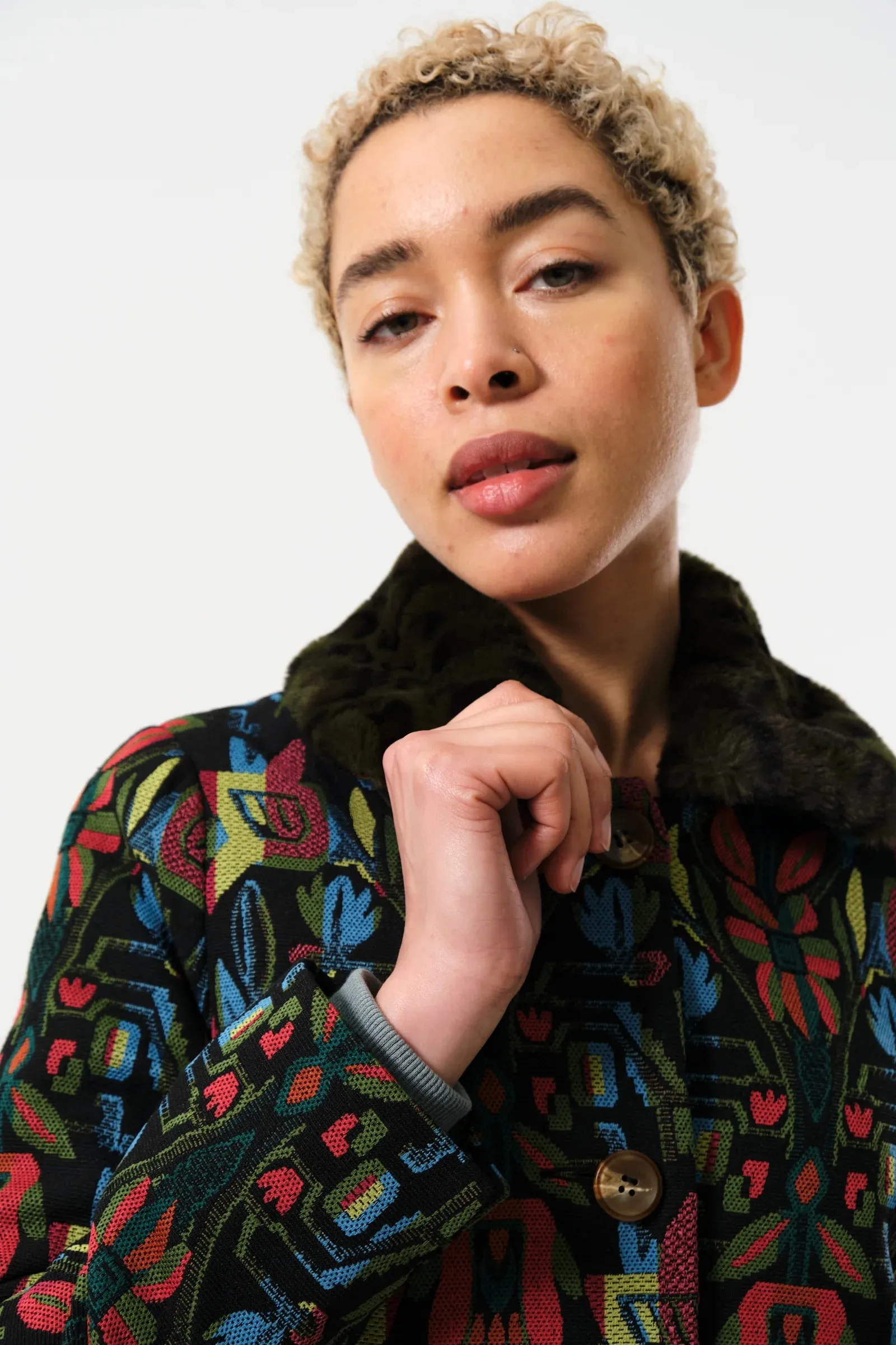Dryden Folk Jacquard Fur Collared Coat