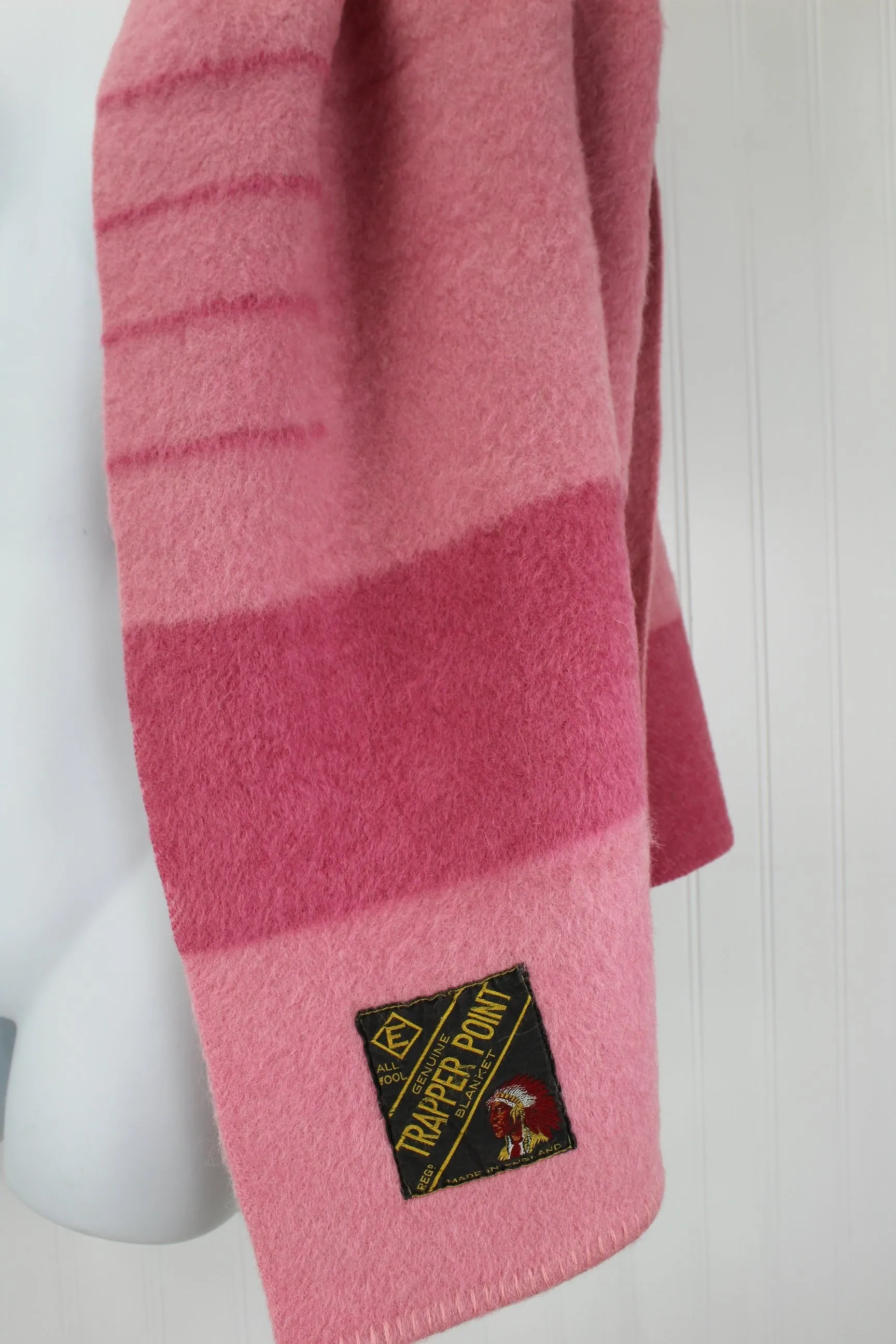 Early's Trapper Wool Shawl - Made From 4 Point Blanket - Vintage England 24" X 79"