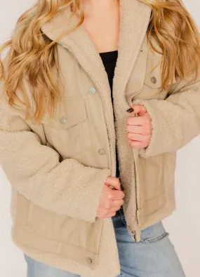 FAUX LEATHER CONTRAST SHERPA JACKET