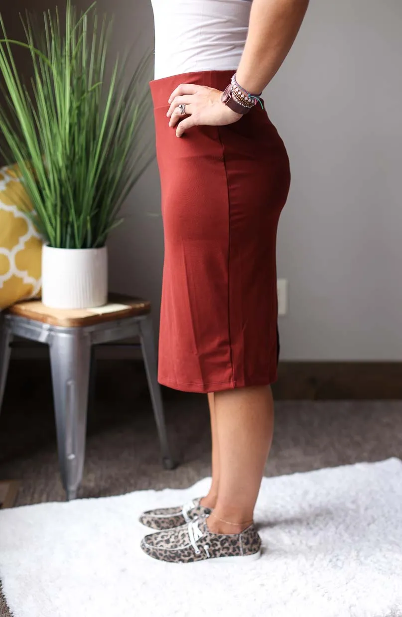Fired Brick Butter Soft Midi Skirt • 0/2 - 14/16