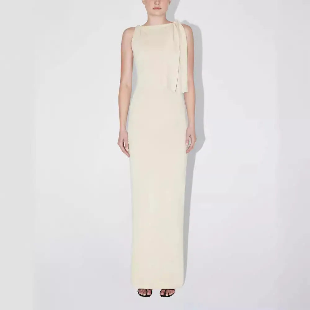 Flat Shoulder Asymmetric Ribbon Dress Slim-fit Sexy Sheath Dress