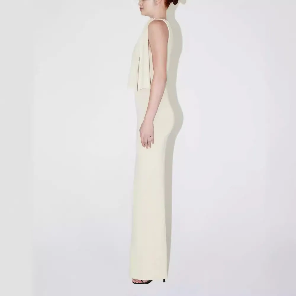 Flat Shoulder Asymmetric Ribbon Dress Slim-fit Sexy Sheath Dress