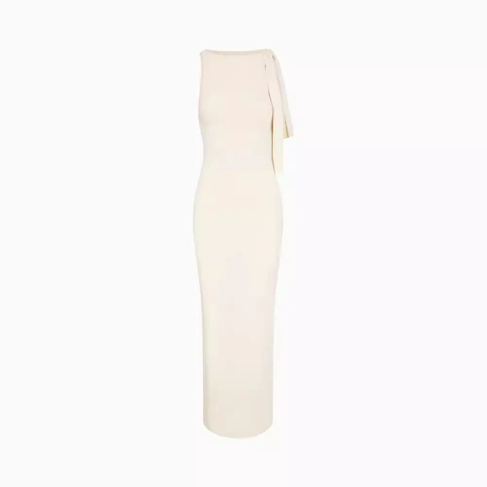 Flat Shoulder Asymmetric Ribbon Dress Slim-fit Sexy Sheath Dress