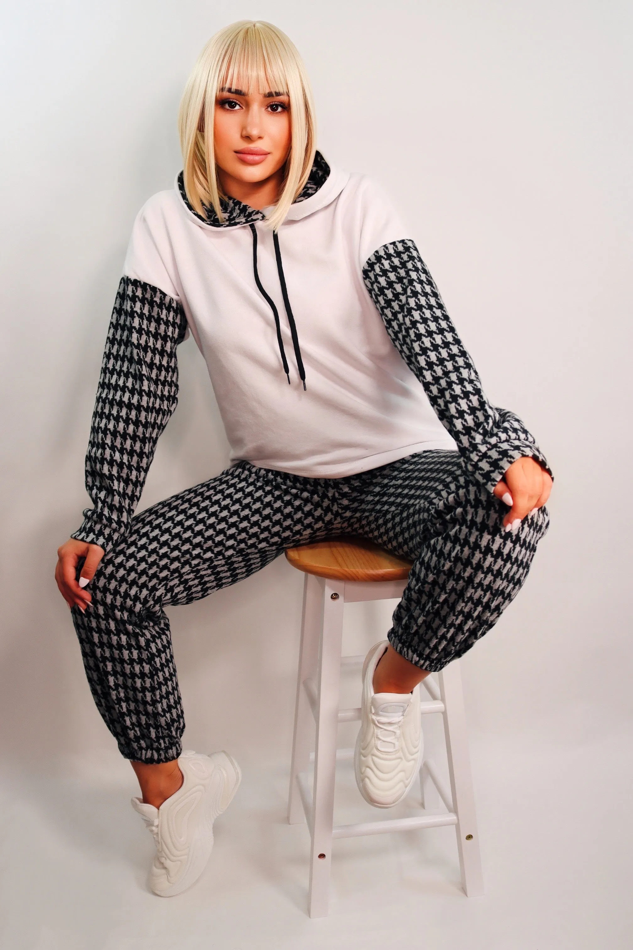Geo Drawstring Hoodie And Joggers Set